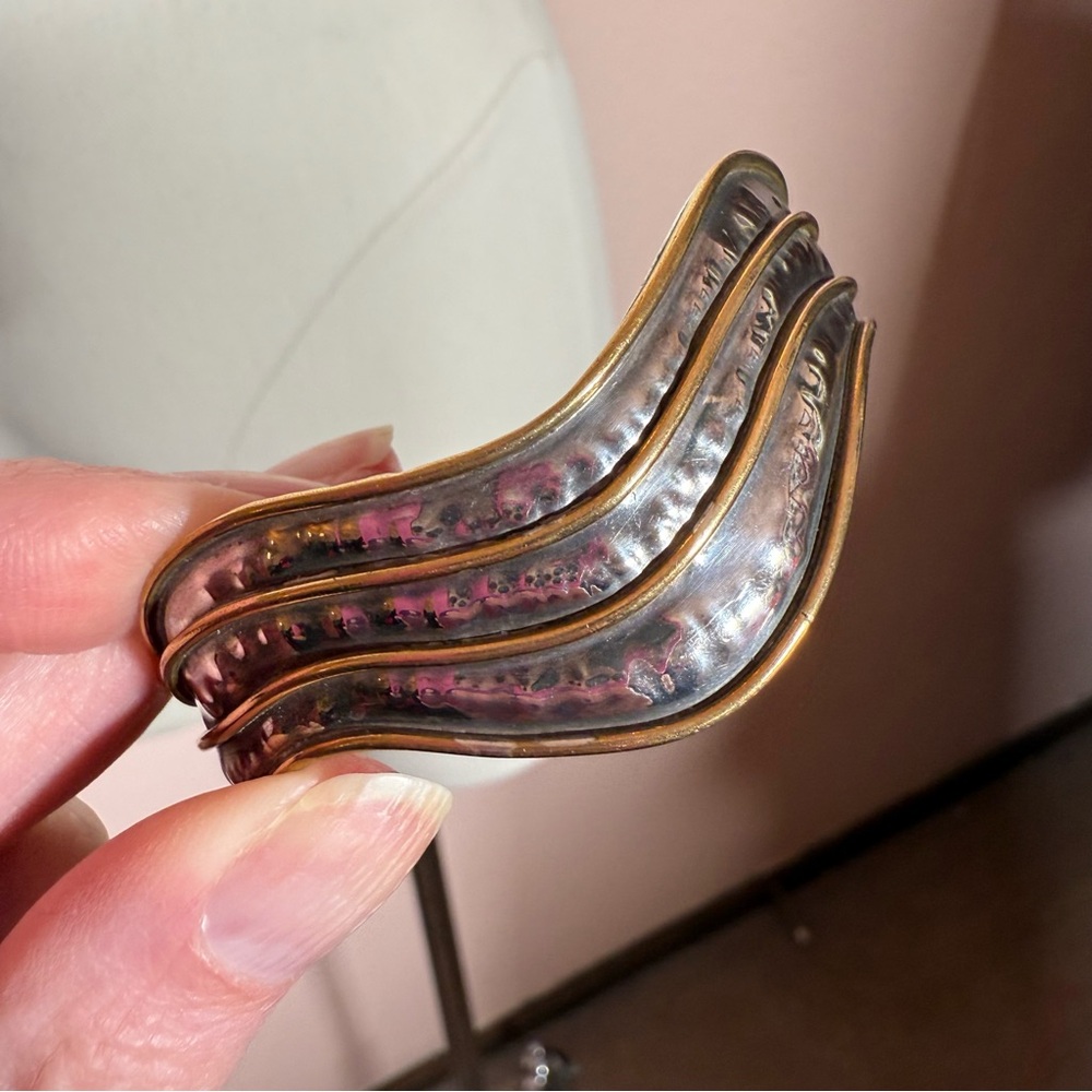 Grove Sterling silver hammered Modernist brutalist wide Cuff Bracelet